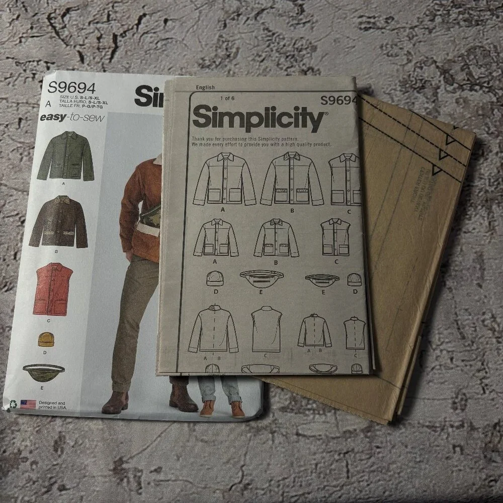 Simplicity Pattern S9694 for Boy's & Men's Jacket, Vest, Hat, & Crossbody Bag